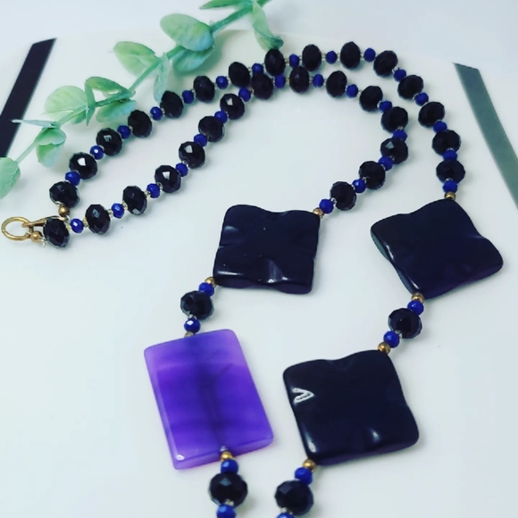 Purple Agate, Black Agate necklace - Picture 2 of 4